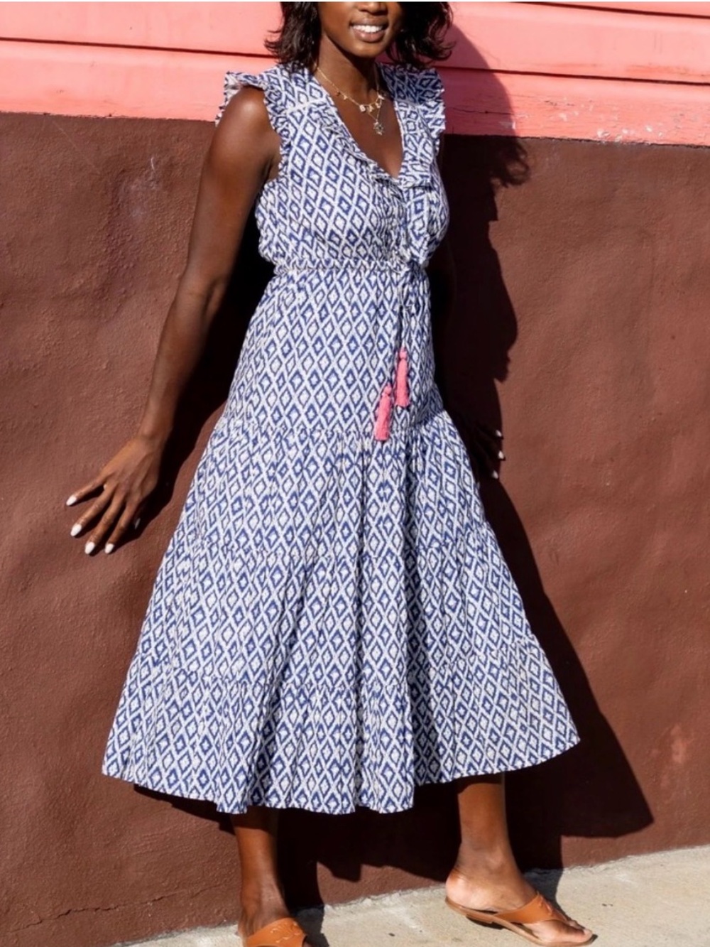 Mer St Barth Giselle Maxi Dress Navy Ikat Size Small